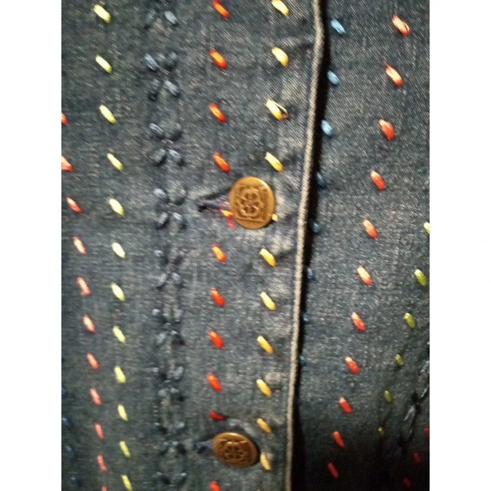 Graff By Um Denim Blue Jean Jacket Embroidered Colorful Button Up Women's Size S